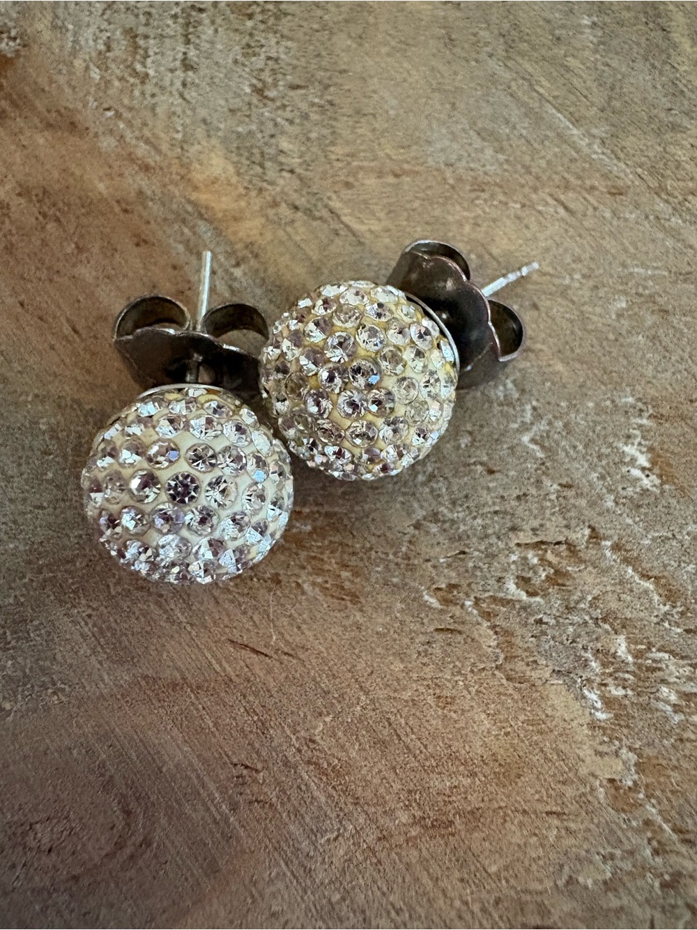 Hillberg & Berk Medium Sparkle Ball Stud Earrings Clear Crystal 10mm 925